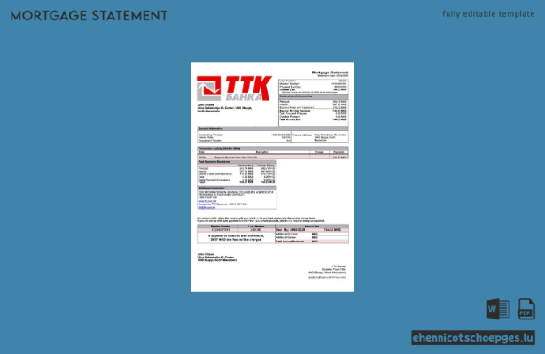 Beispiel eines Hypothekenauszugs der TTK Banka in Nordmazedonien (Word- und PDF-Datei)